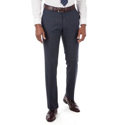 Navy tonal check plain front tailored fit suit trouser